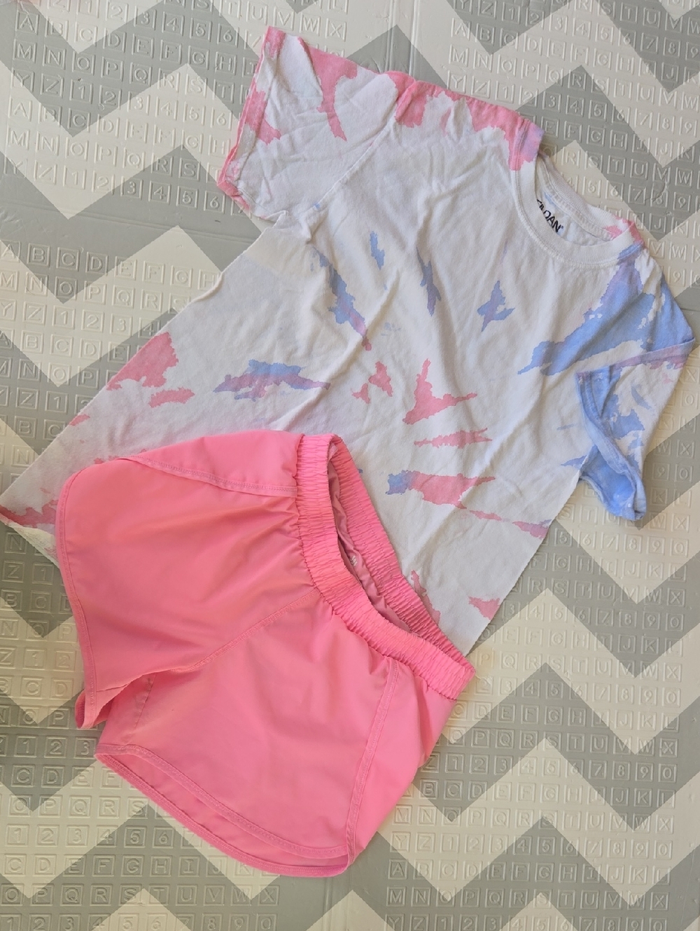 Tie-Dye Tee and Pink Athletic Shorts Set